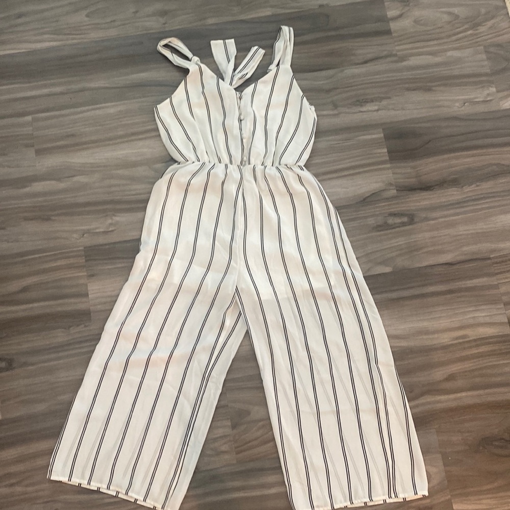 White Romper with Black Stripes